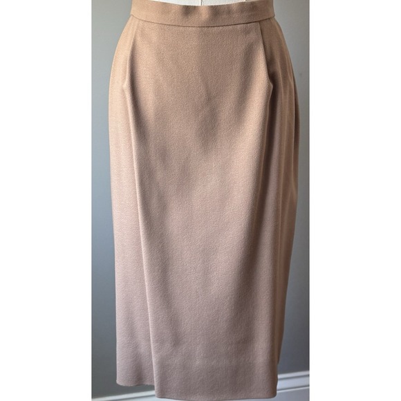 Tan Houndstooth Skirt Suit Women 12 2 Pc Peter Pan Collar William Pearson - Picture 5 of 8